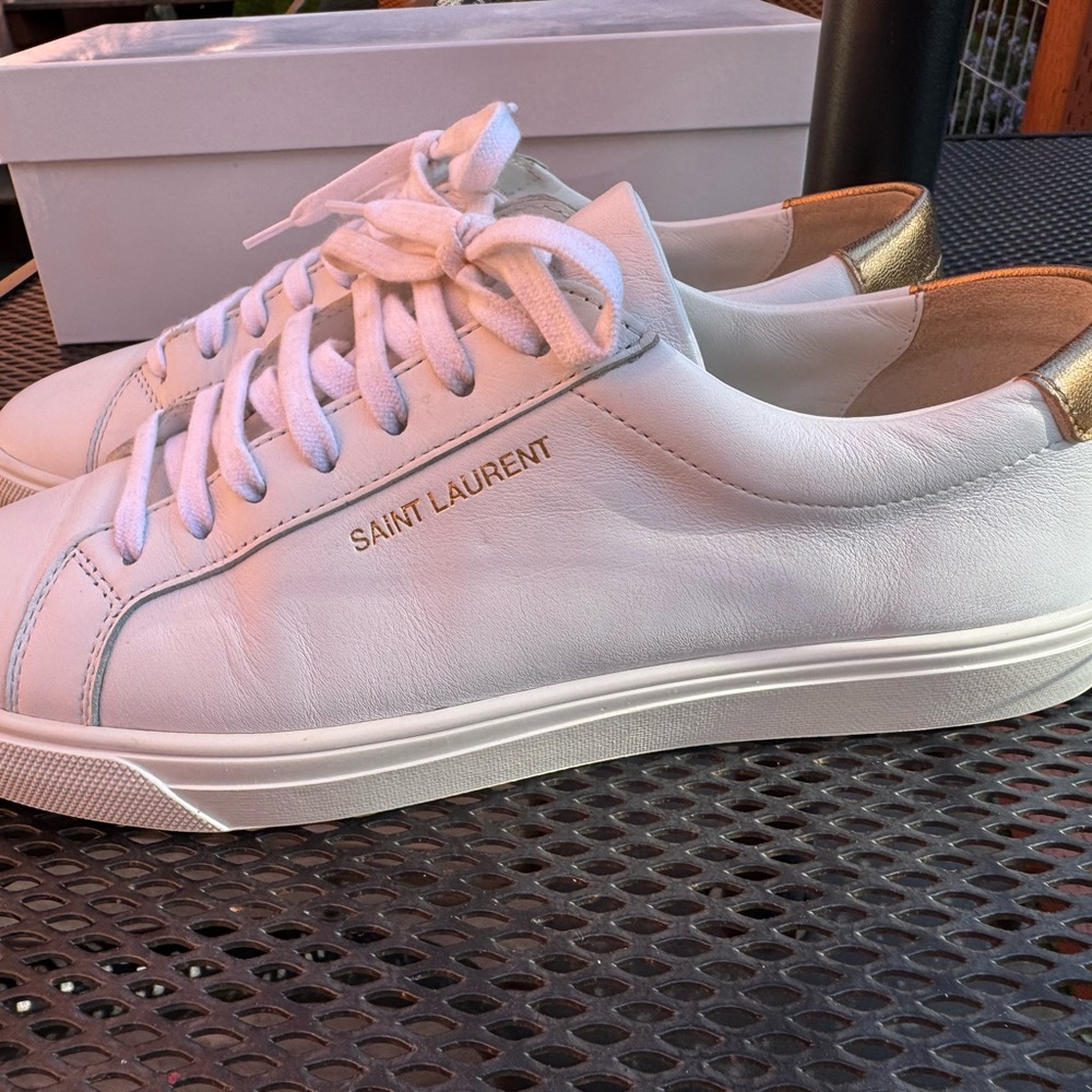 Saint Laurent Women's White and Gold Sneakers
